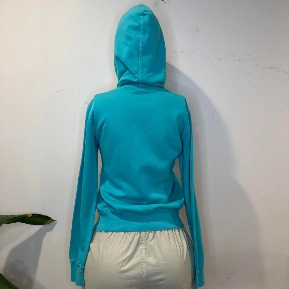 Vintage 2014‎ Nike Blue Tag Teal Pullover Hoodie White Embroidered Swoosh SMALL